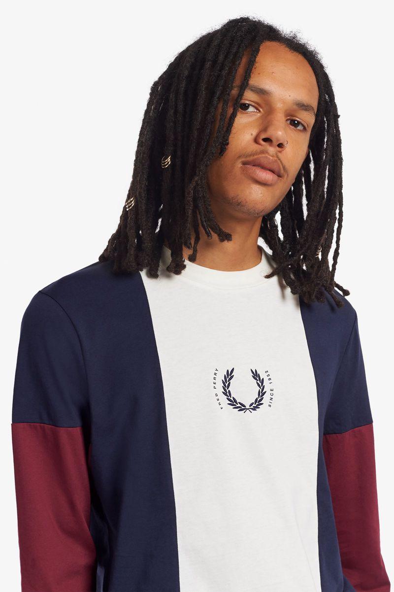 Dark Grey Fred Perry Central Stripe Long Sleeve Men\'s T Shirts | PH 1637JPQJ